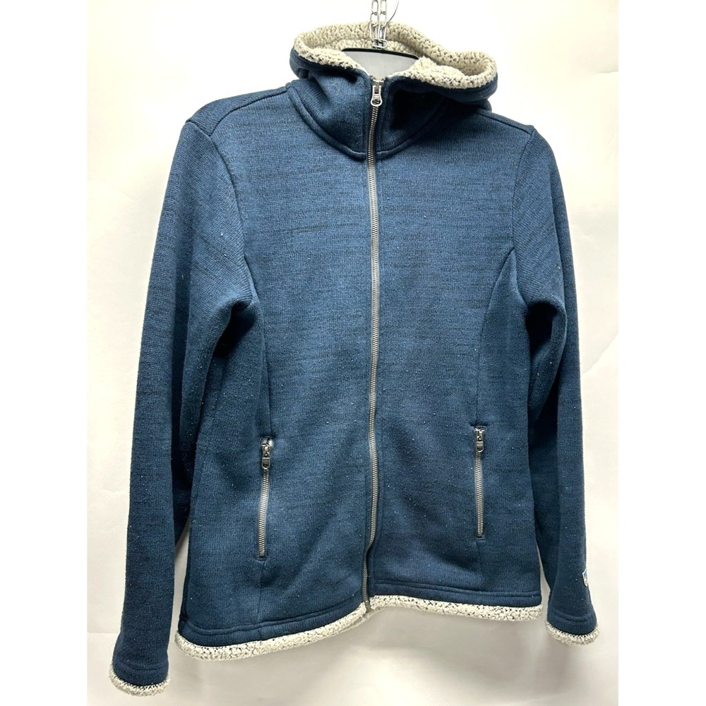 Kuhl Women's Medium Polyester Blue Full Zip Hooded Sherpa Jacket Sweater (E5)